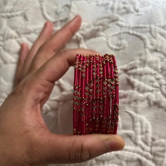 hot pink rani pink and gold silk thread bangle set Desi Wedding haldi - Picture 6 of 12